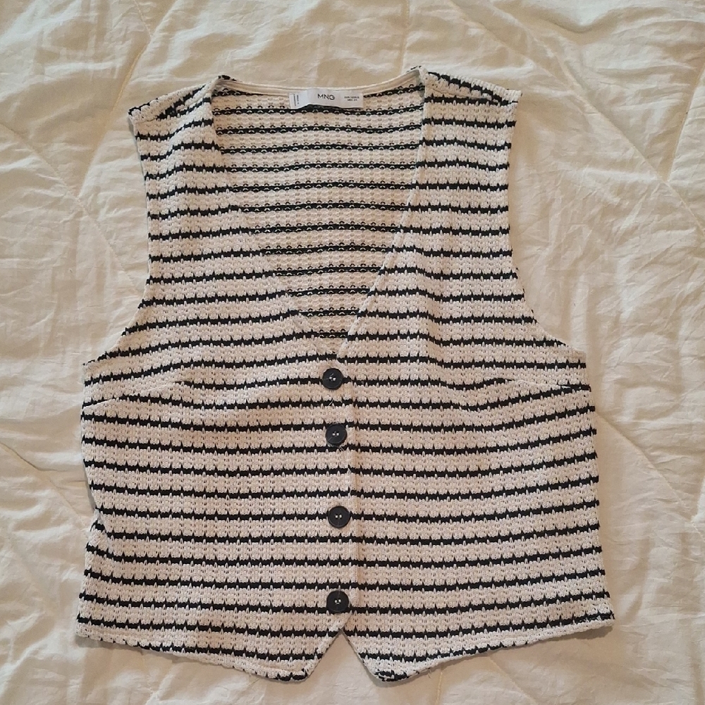 Mango Black & Cream Striped Knit Vest